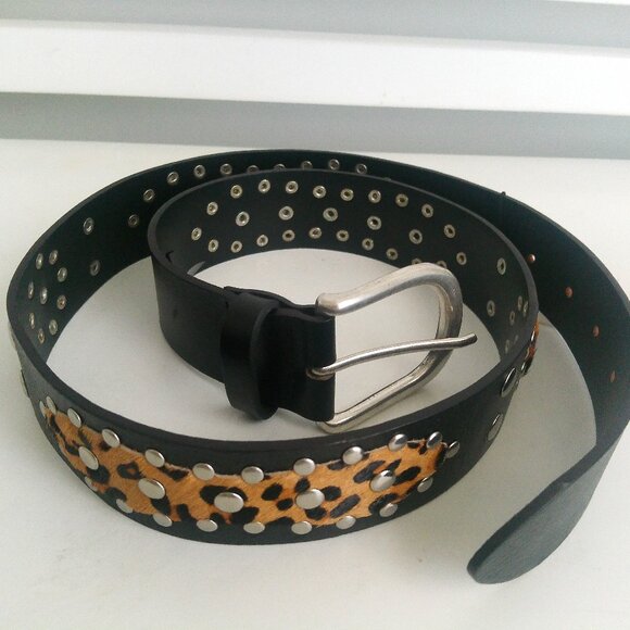 NWT ZARA ANIMAL PRINT 100% COW LEATHER BELT BLACK 1736/022 - Picture 1 of 6